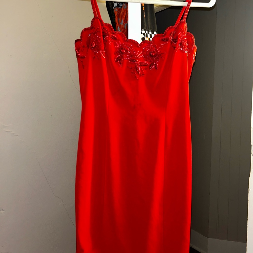 Oleg Cassini Red Slip Dress Spaghetti Strap Sleeveless